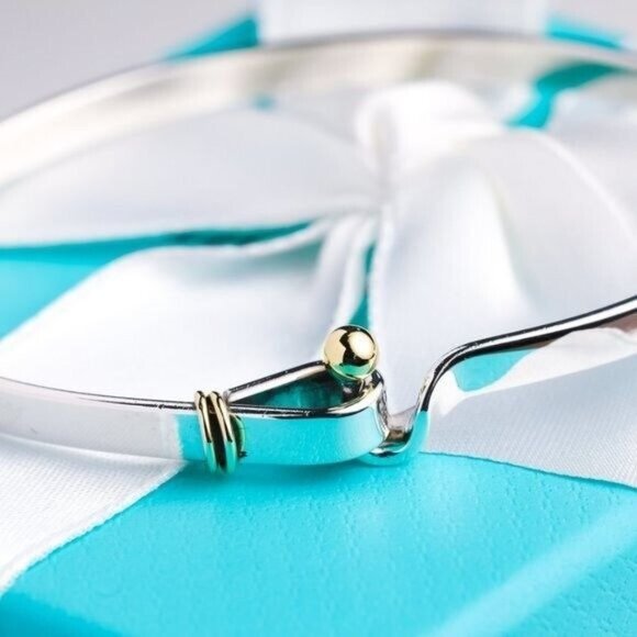 Tiffany & Co. Bracelet Vintage Hook & Eye Bangle 18K Gold & Sterling Silver 7” - Picture 6 of 10